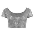 thumbnail image 4 of GBSYEWXS Women T-Shirts Crew Neck Short Sleeve Sequins Shirts Casual Festival Silver Tops, 4 of 5