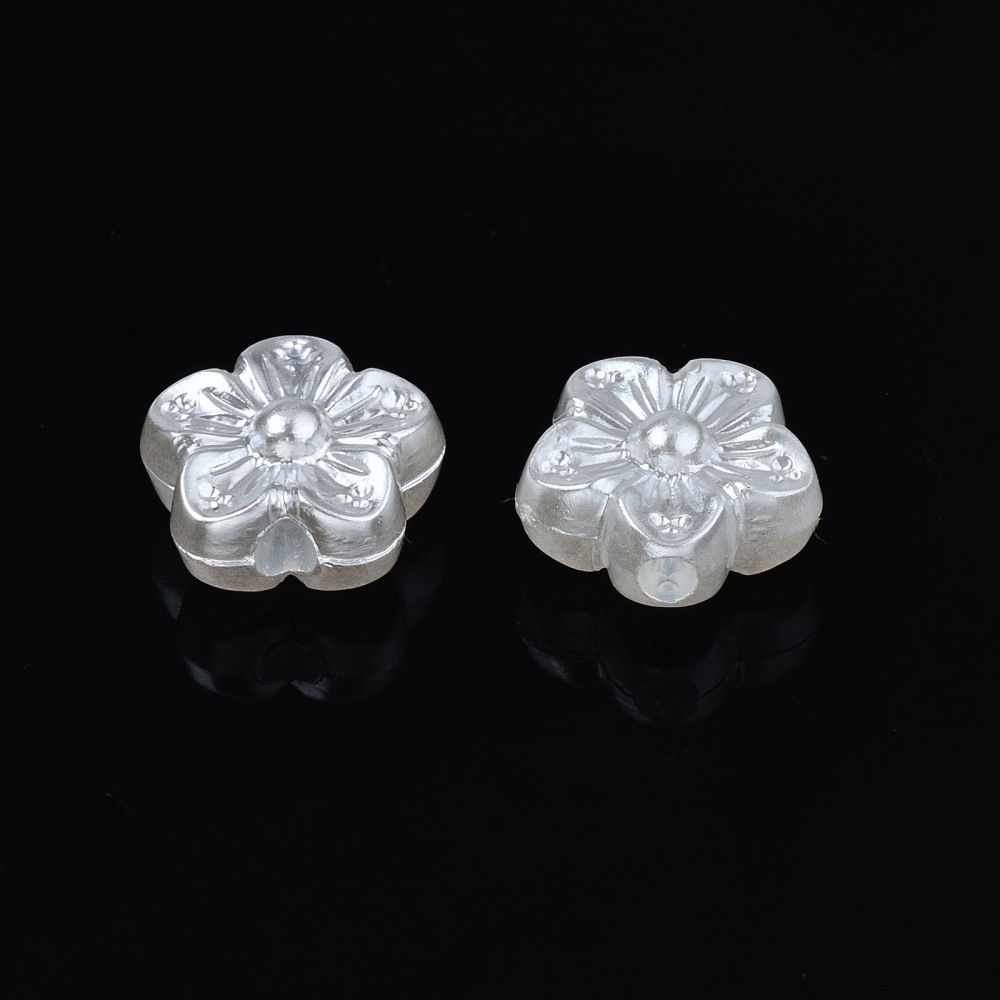 Plastic Imitation Pearl Beads Flower Creamy White 9x9x5mm Hole: 1.6mm 3270pcs/500g