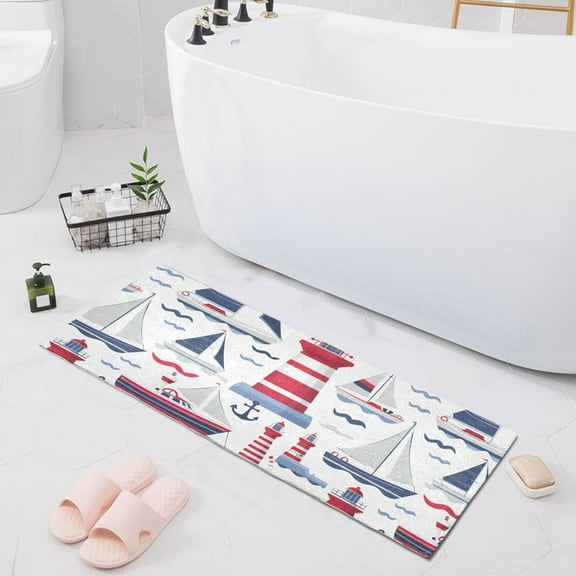 Lighthouse Wave Ship Bath Mat 39x20 Non-Slip Bathroom Rugs Absorbent Soft Plush Quick Dry for Tub Shower Kitchen Home Decor