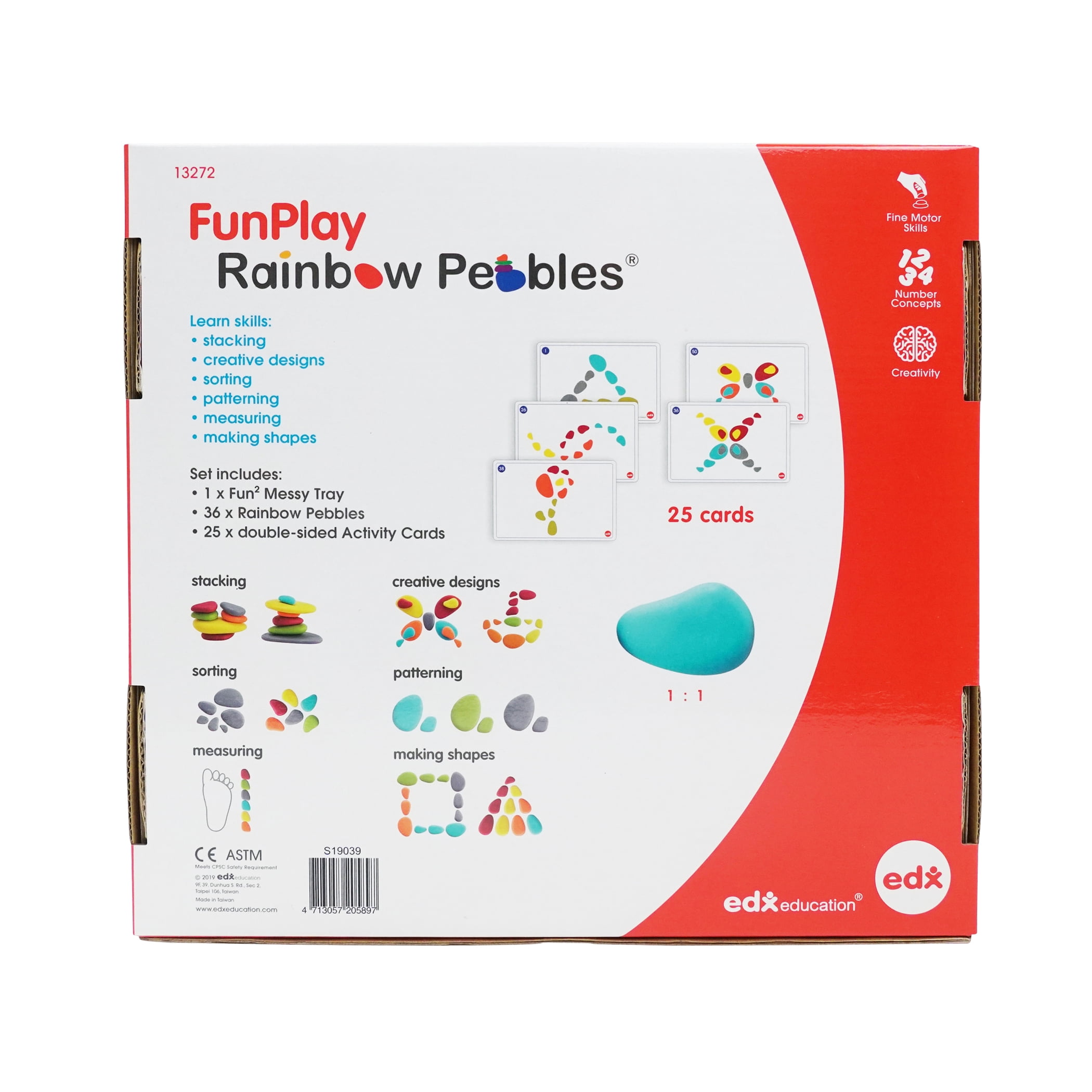 Edx Education Rainbow Pebbles FunPlay Activity Set - 36 Sorting and Stacking Toys + 50 Activities + Messy Tray