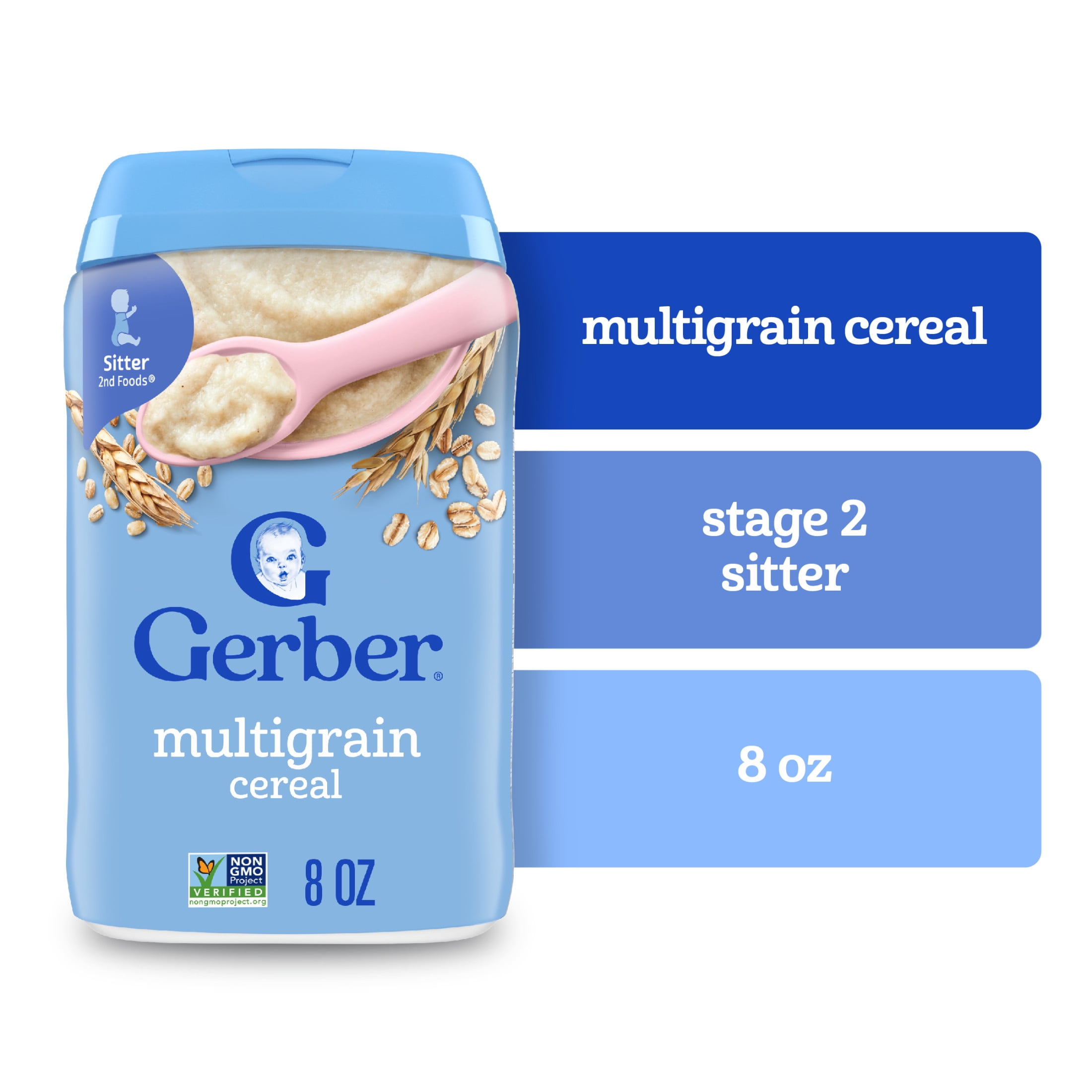 (6 pack) Gerber Stage 2 Baby Food, Multigrain Cereal, Whole Grains, Baby Cereal 8 oz