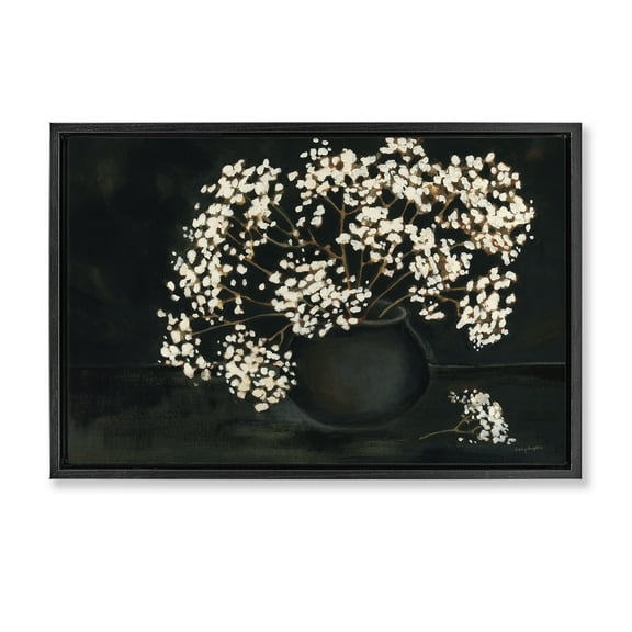 Stupell Industries Baby's Breath on Black Botanical & Floral Painting Black Floater Framed Art Print Wall Art, 25 x 17