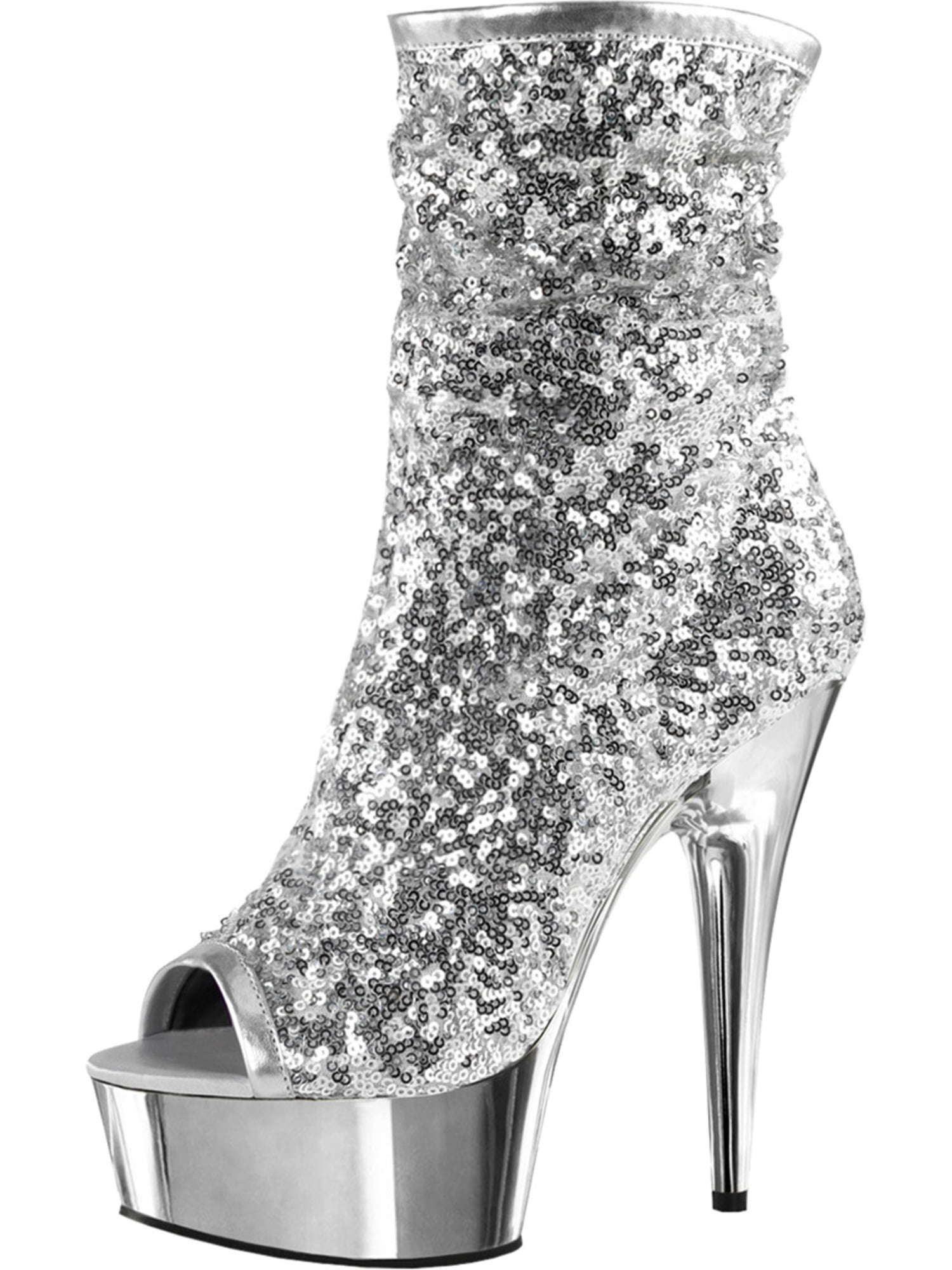 Pleaser - Womens Sparkly Silver Heels 