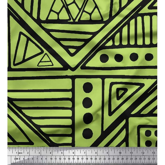 Soimoi Green Cotton Duck Fabric Triangle Art Geometric Print Fabric by Yard 42 Inch Wide