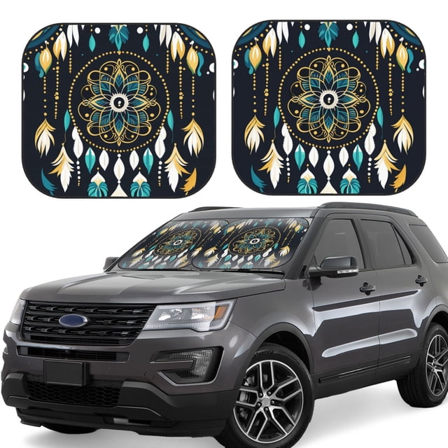 Vsdgher Boho Dreamcatcher Print Car Windshield Sun Shade, Reflective Sunshade Window Sunshade Sun Visor Protector Fit for Cars,Trucks,SUVs-Small
