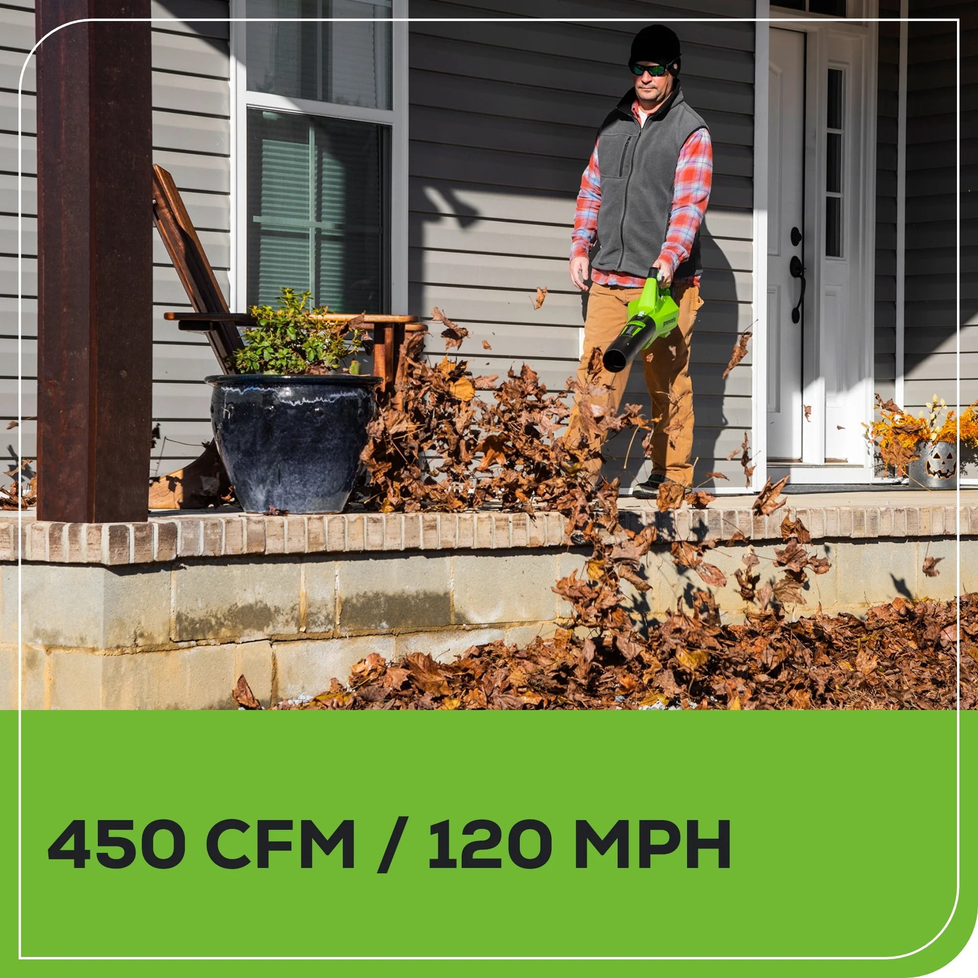 Greenworks 40V (120 MPH / 450 CFM) Cordless Axial Blower, 4Ah USB Battery (USB Hub) and Charger Included