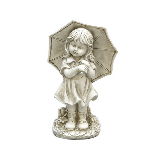 Stone Little Girl Garden Statue with Solar Lighted Umbrella Walmart