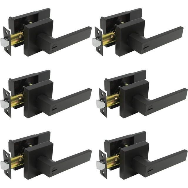 Square Privacy Door Levers Keyless Chrome Door Handle Indoor Door Handles Interior Bed/Bath Door Lever Handleset Reversible for Left Right Sided Doors