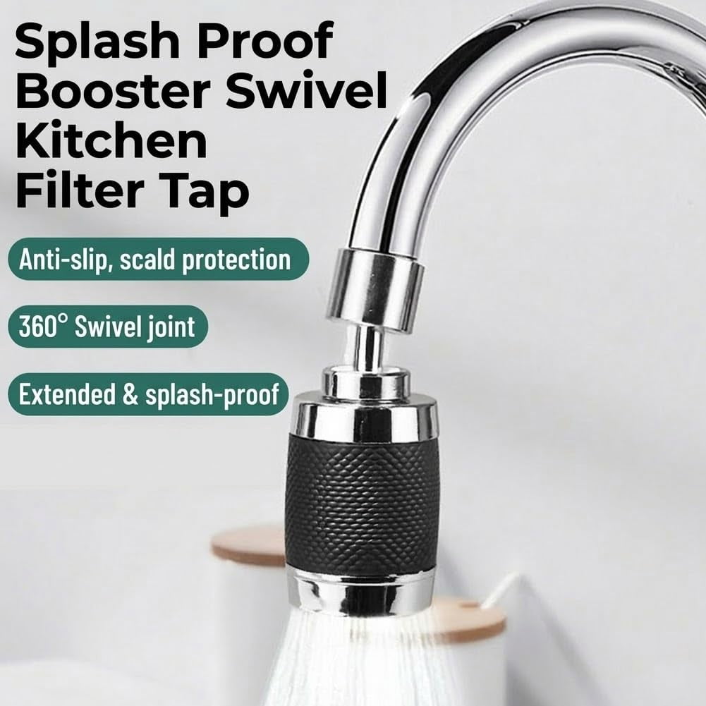 Splash Proof Booster Swivel Kitchen Filter Tap, 360° Degree Faucet Aerator with 3 Water Flow Modes, Universal Adapter Included, Easy Installation, Suitable