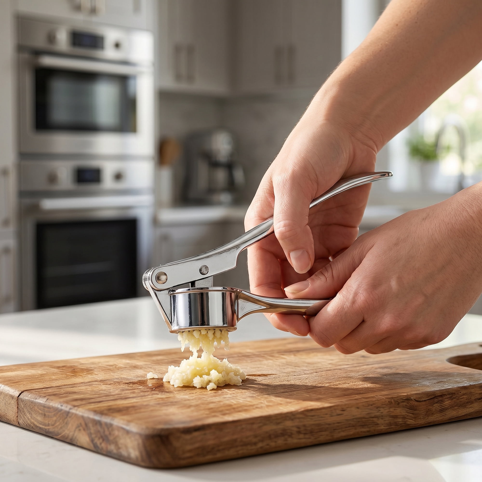 Unique Bargains Chopper Food Processor Ergonomic Long Handle Garlic Squeezer Silver-4