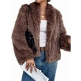 thumbnail image 2 of Female Faux Fur Coat Cropped Lapel Fur Jacket Long Sleeve Open Front Parka Outerwear Brown L, 2 of 7
