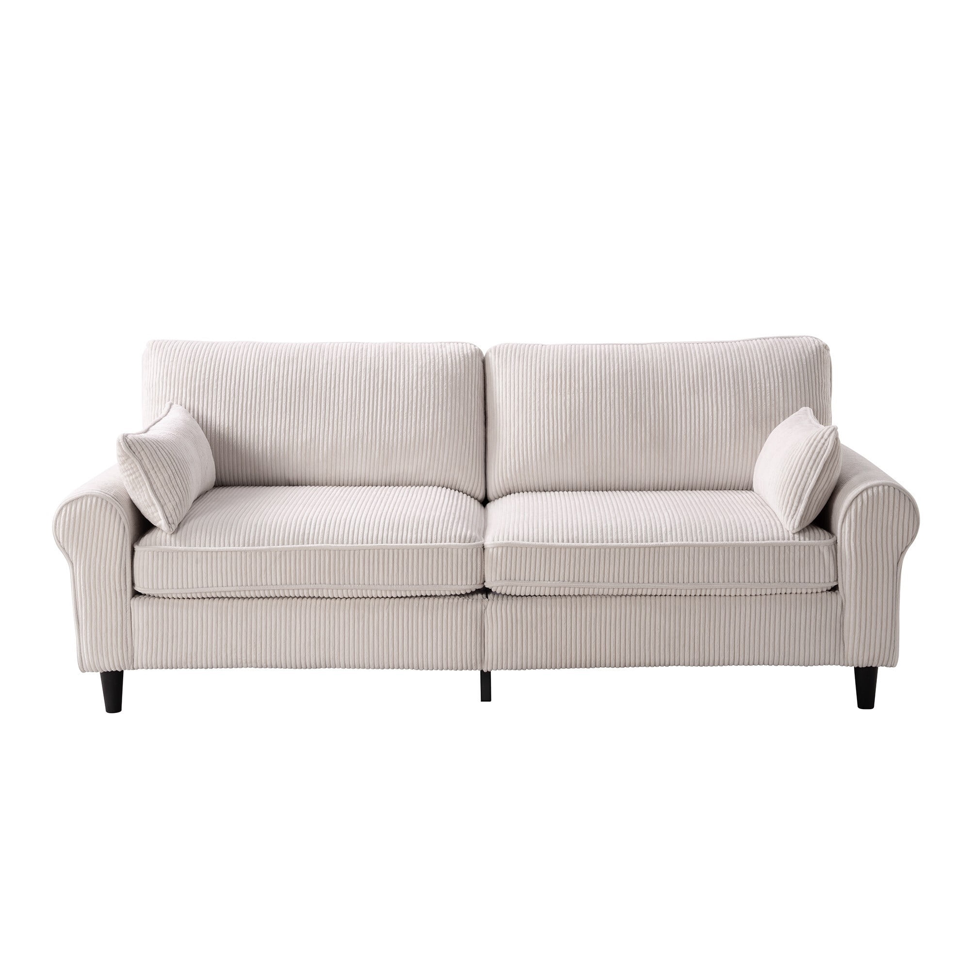 DEALTOPS 81" Corduroy Loveseat, Modern 2-Seater Sofa with Rolled Arms, Iron & Wood Frame, Creamy Beige