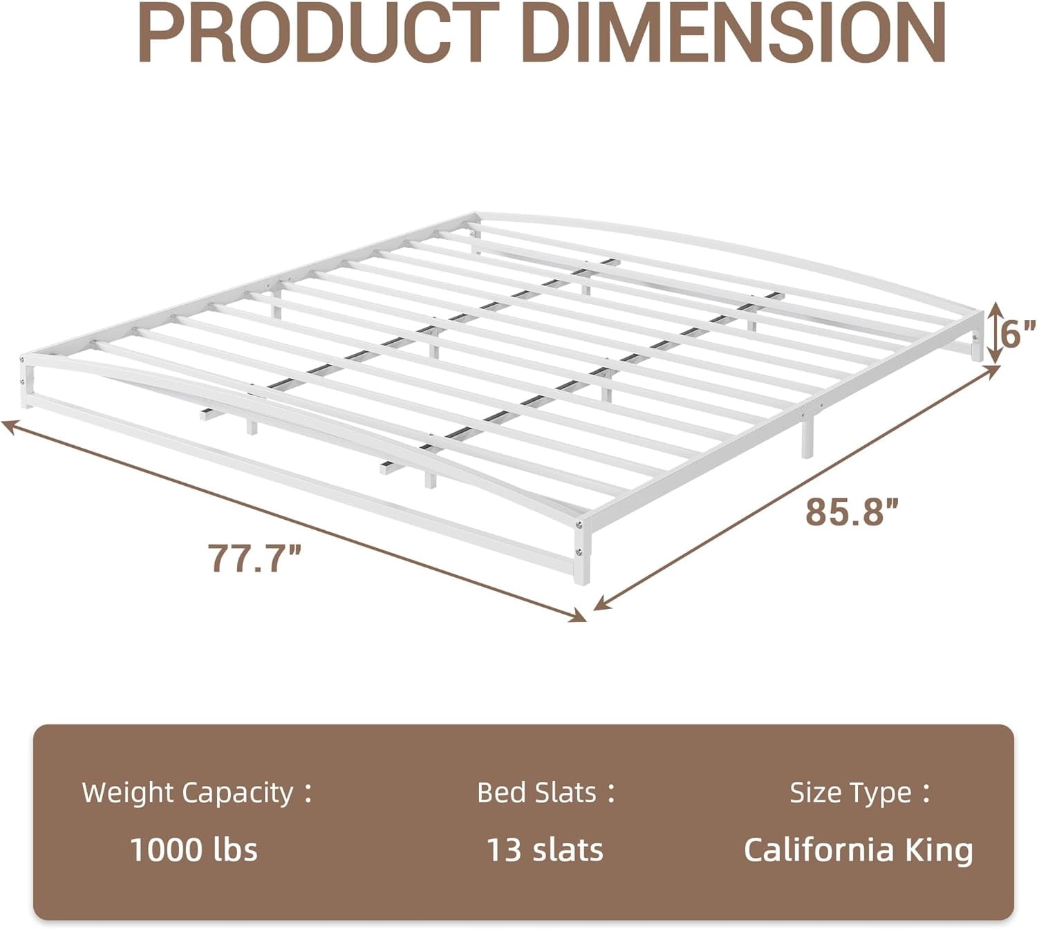 Rugerasy Low Profile King Bed Frame,Heavy Duty Metal King Size Platform Bed Frame,Mattress Foundation with Steel Slat Support,No Box Spring Needed,Easy Assembly,6 Inch,White KING