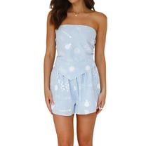 Elippeo Women’s 2 Piece Summer Outfits Bohemian Strapless Sun Moon Print Tube Tops Shorts Set Streetwear