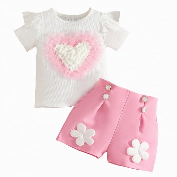 Leey-World Toddler Girls Clothes 1T 2T 3T 4T 5T Summer Outfits Baby Kids Sleeveless T-Shirt Tops & Shorts Sets(Pink,18-24 Months)