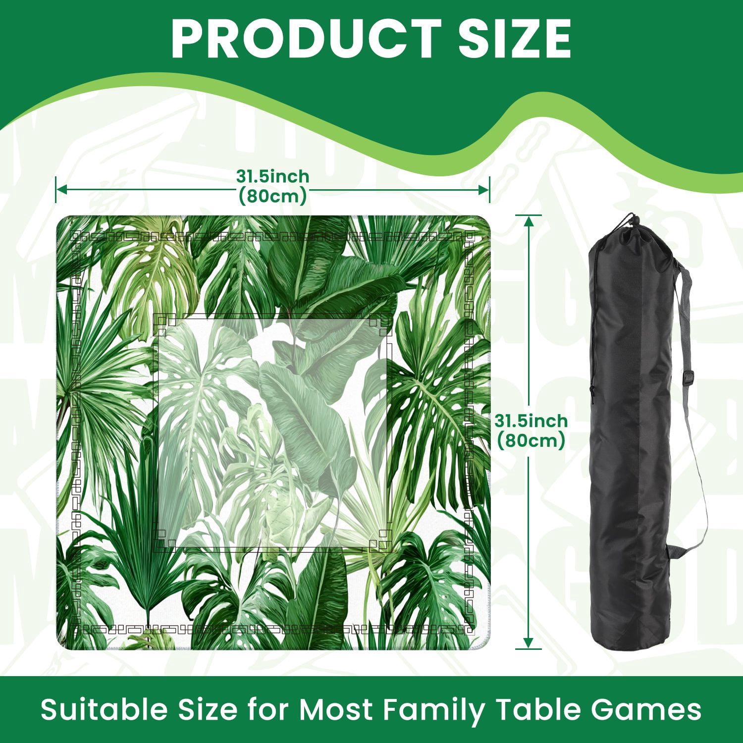 Mahjong Mat 31.5" x 31.5" Tropical leaves Monstera strelitzia palms Watercolor seamless Non-Slip Noise Reduction American Mahjong Tiles Table Cover for Dominoes Poker Card Board Games Gift