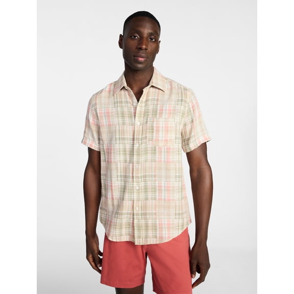 George Men's Patchwork Shirt with Short Sleeves, Sizes S-5XL