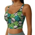 thumbnail image 2 of Fotbe Skull and Palm Leaves Pattern Womens' Sports Bra Longline Wirefree Padded with Medium Support Sports Moisture-Wicking Workou Vest,Tank Top-XX-Large, 2 of 7