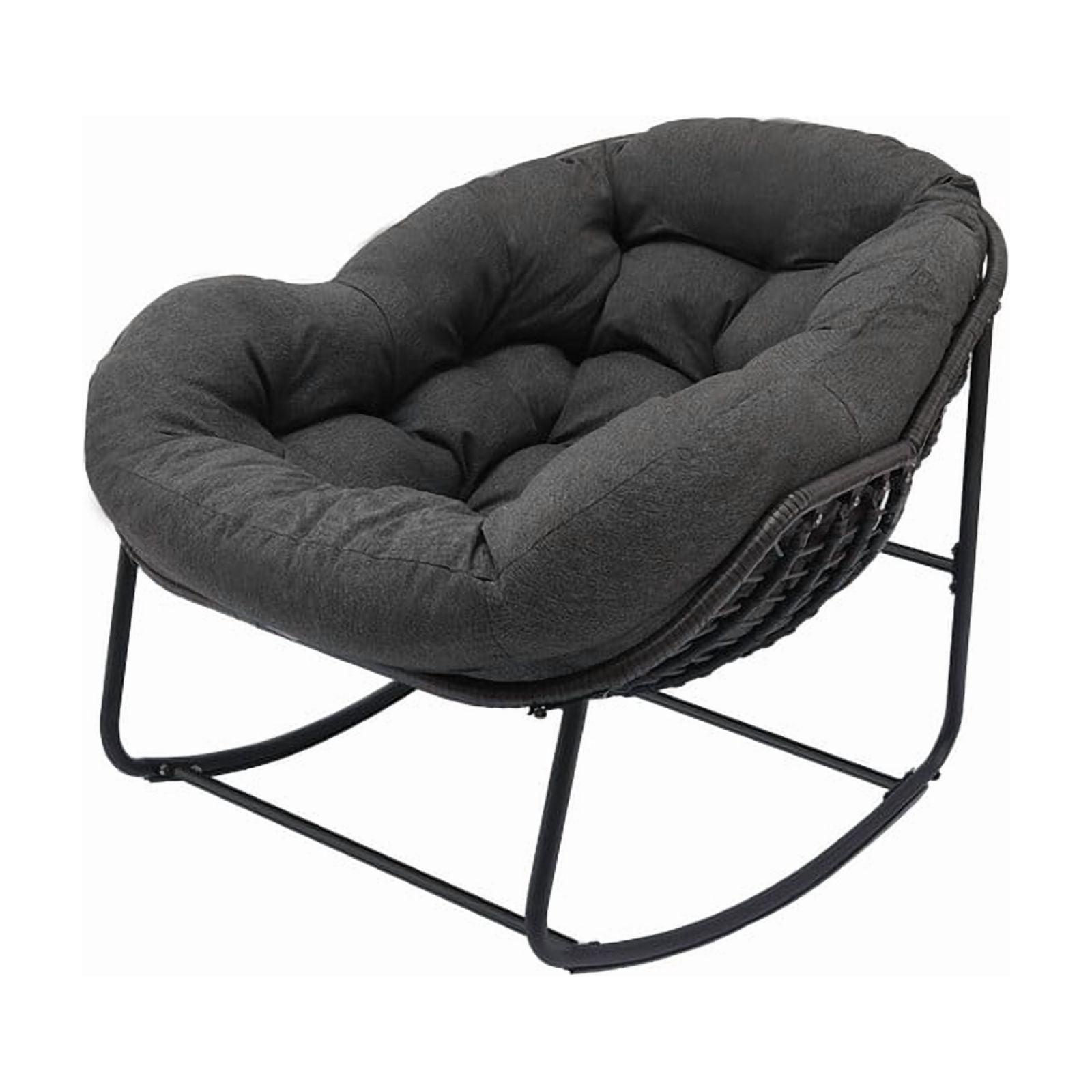 Indoor/Patio Rocking Chair, Oversized Rattan Egg Chair with Steel Frame & Padded Cushion