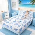 thumbnail image 3 of Manfei Cartoon Blue White Seashell Full Size Sheets for Kids Boys and Girls, Coral Bow Bed Sheets 4 Pieces, 1 Flat Sheet, 1 Fitted Sheet and 2 Pillowcases, 3 of 6
