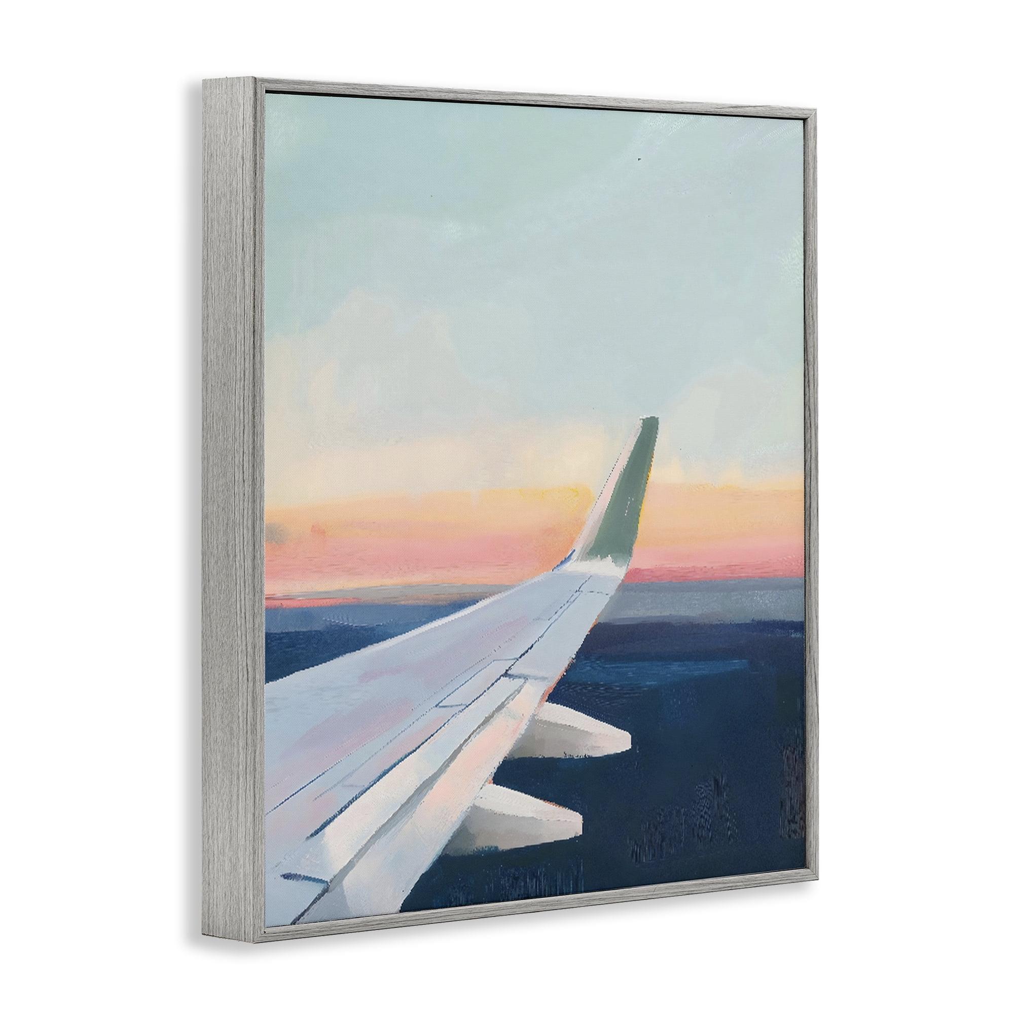 Stupell Industries Airplane Wing Sunset Gray Framed Giclee Art, design by The Prints Vibe