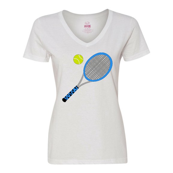 Inktastic Blue Tennis Racket and Ball Women's V-Neck T-Shirt