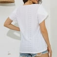 thumbnail image 4 of Lovskoo Women's Eyelet Summer Tops Short Petal Sleeve Tops Crewneck Tassels Trim Pleated Shirts Blouse for Daily Work White, 4 of 8