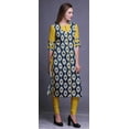 thumbnail image 3 of Bimba Rayon Slub Straight Kurti 3/4 Sleeve Printed Tunic Top Summer Clothing, 3 of 6