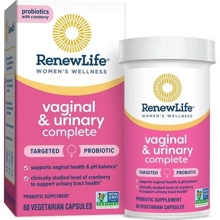 Renew Life Women's Wellness Capsule Probiotic for Vaginal Health, Cranberry, 60 Count