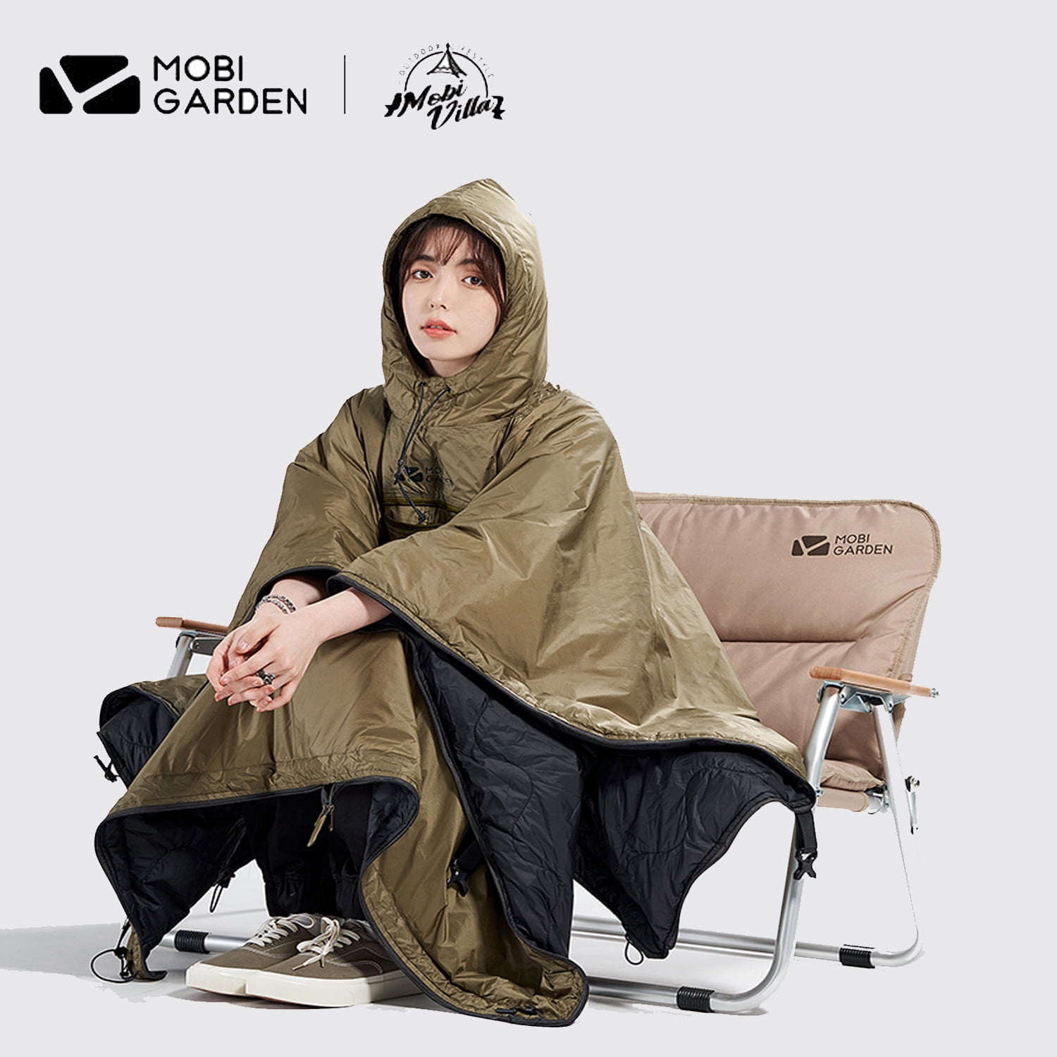 Mobi Garden, Poncho Sleeping Bag, Wearable Hooded Thermal Cape, Outdoor Warm Hooded Camping Quilt,  3 in 1 Sleeping Bag, 20D Ultralight Waterproof Fabric, For Home/Office/Camping/Traveling