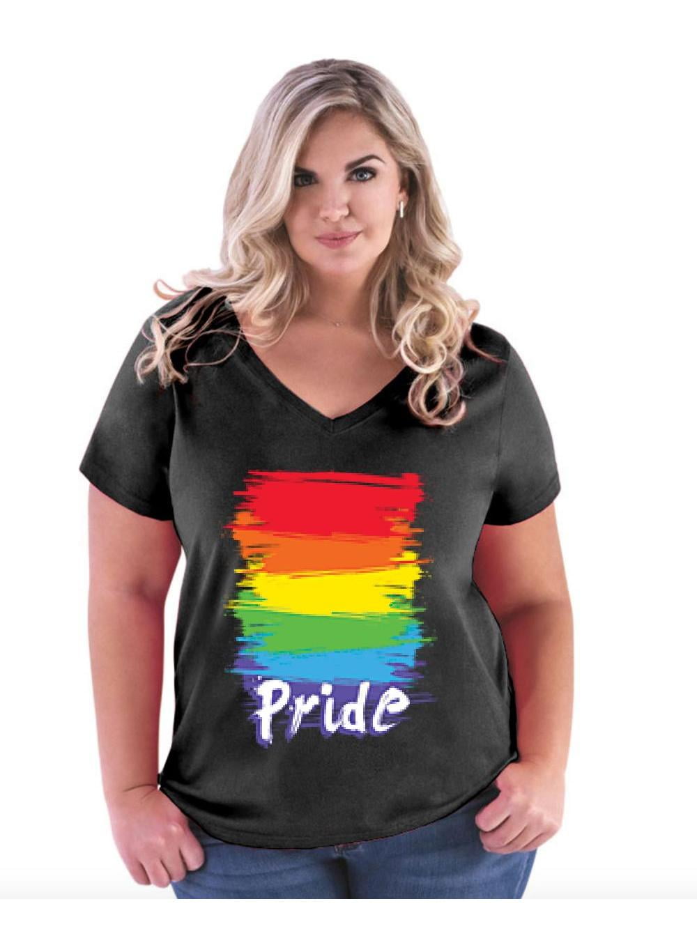 Women's Plus Size V-neck T-Shirt - Rainbow Pride - Walmart.com