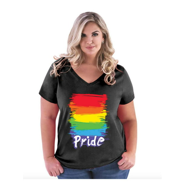 Women's Plus Size V-neck T-Shirt Rainbow - Walmart.com