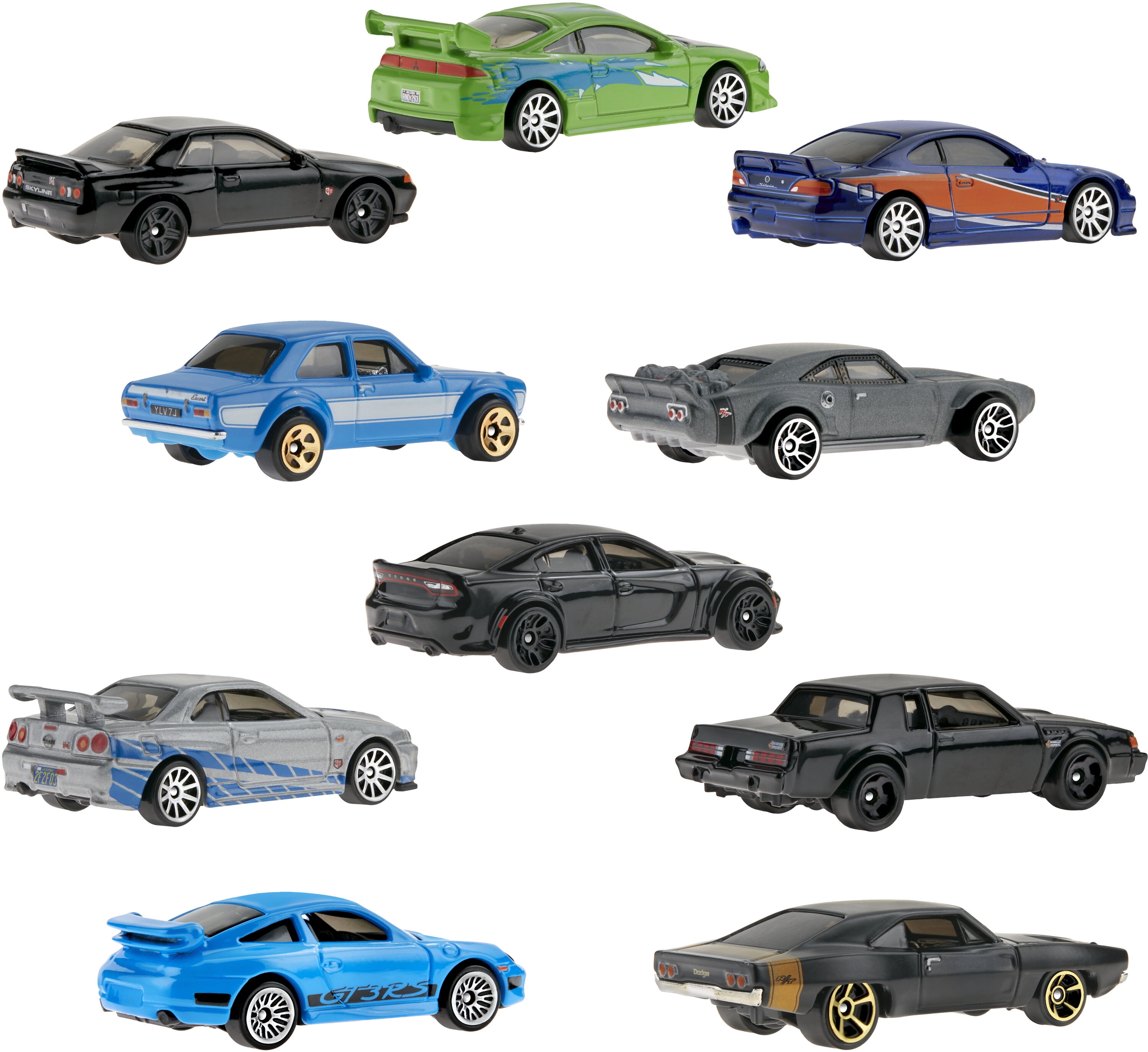 Hot Wheels Fast & Furious Set of 10 Vehicles in 1:64 Scale with 2 Exclusive  Cars