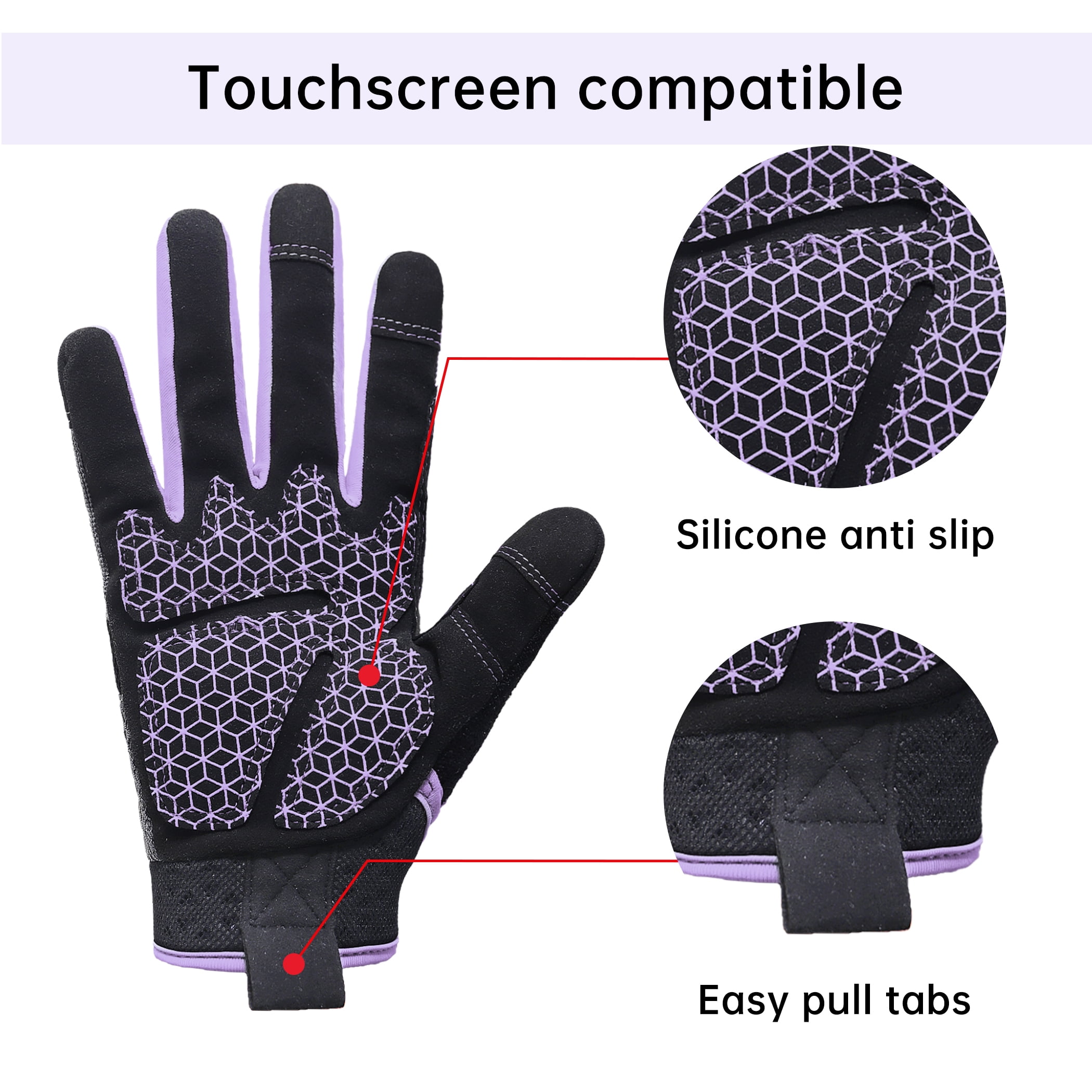 HANDLANDY Utility Work Gloves with Silicone Grip for Women, Thin Mechanic Working Gloves Touch Screen, Purple, XS