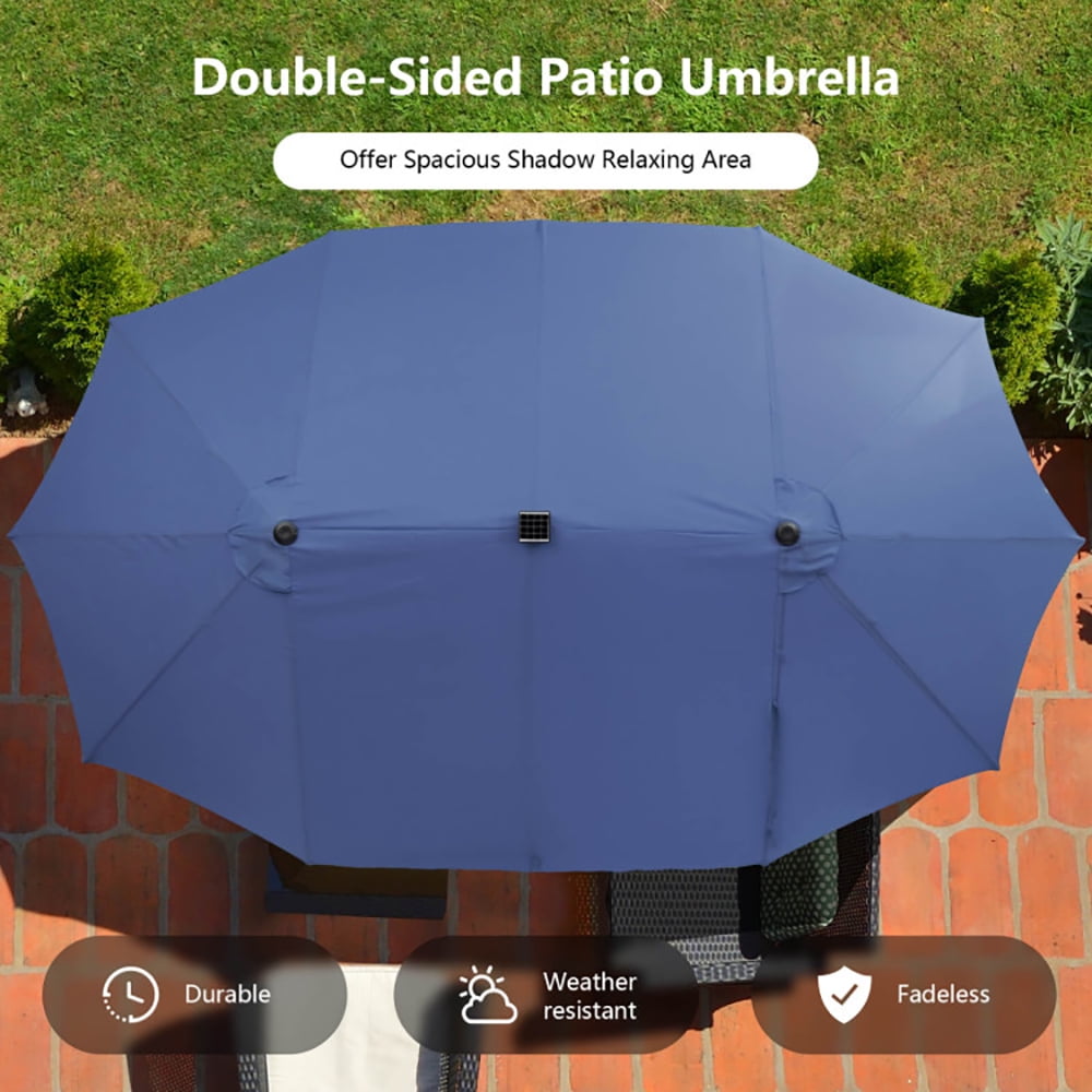 Aimee Lii 15 Feet Double-Sided Patio Umbrella with 48 LED Lights, Sunbrella Umbrella Outdoor Patio, Navy Aimee Lii 15 Feet Double-Sided Patio Umbrella with 48 LED Lights, Sunbrella Umbrella Outdoor Patio, Navy