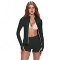 thumbnail image 4 of Domuza Women's 2 Piece Tracksuit Sets Long Sleeve Zip Up Tops and Shorts Casual Solid Color Yoga Suit Set Workout Oufit Jogger Loungewear Set Dark Green L, 4 of 7