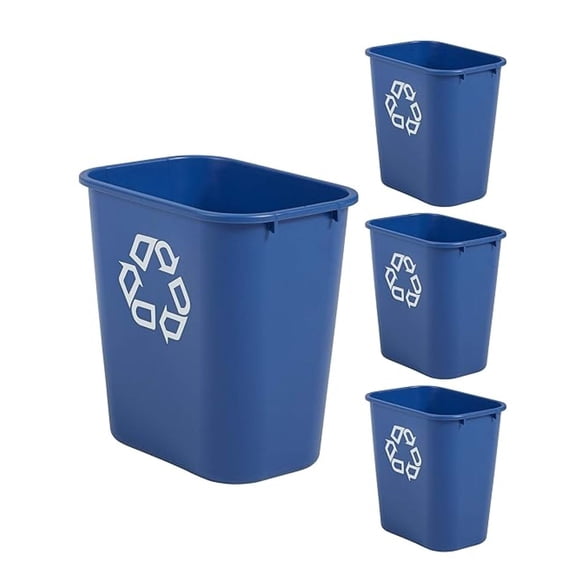 Products Deskside Recycling Can, 7-Gallon/28-Quart, Blue Recycling Symbol, Plastic, for Bedroom/Bathroom/Office/Under Desk/Sink, Pack of 4