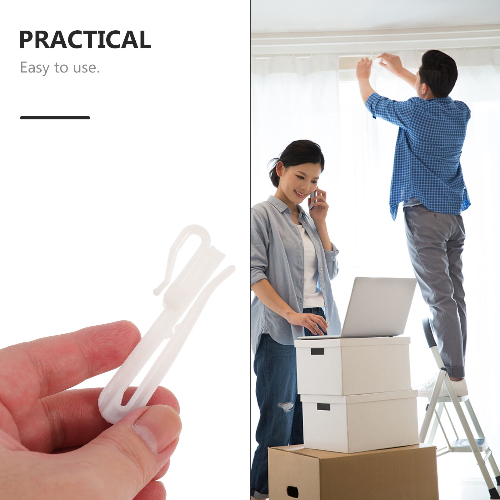 Raindrops 300 Pcs Adjustable Hooks for Pegboard, Ticking Stripe French Pinch Pleat White Window Curtains