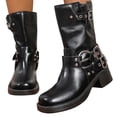 thumbnail image 5 of Womens Booties Round Toe Chunky Low Heel Ankle Boots Pull On Motorcycle Style Womens Shoes Vintage Outfits, 5 of 6