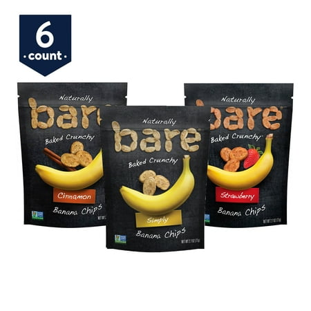 - bare Baked Crunchy Banana Chips Variety Snack Pack, Simply, Cinnamon, and Strawberry, 2.7 oz Bags, 6 Count