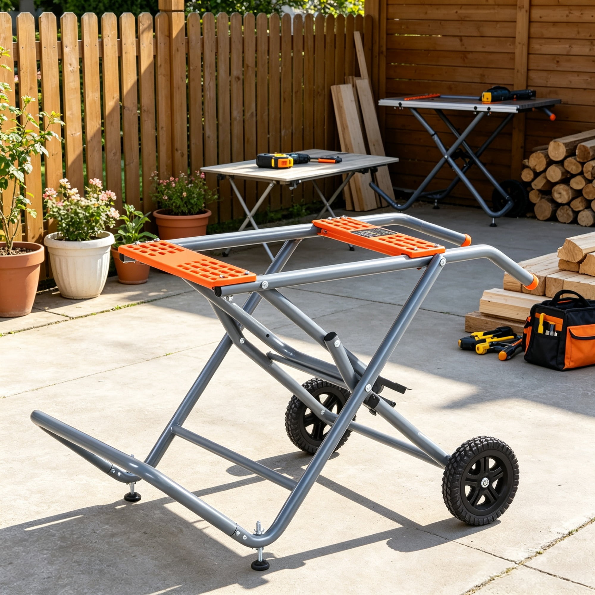 350 lbs Portable Table Saw Stand, Rolling Foldable Heavy Duty Construction with 8 Inch Rubber Wheels, Universal Fit for Most Table Saws, Easy Storage