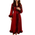 thumbnail image 2 of Kinrui Women's Faux Fur Trim Bathrobe Bridal Bridesmaids Robes Maxi Length Valentines Day Wedding Dressing Gown Red XL, 2 of 5