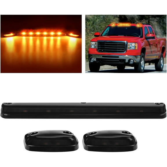 LED Cab Marker Lights 3 PCS Smoke Lens Amber Clearance Roof Running Light Compatible with 2007-2014 Silverado Sierra 1500 2500 3500 2500HD 3500HD