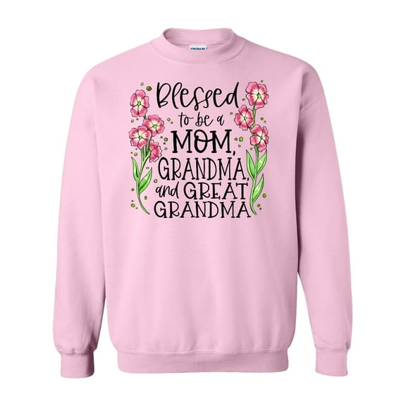 Inktastic Blessed to Be a Mom, Grandma, and Great Grandma Pink Flowers Adult Sweatshirt