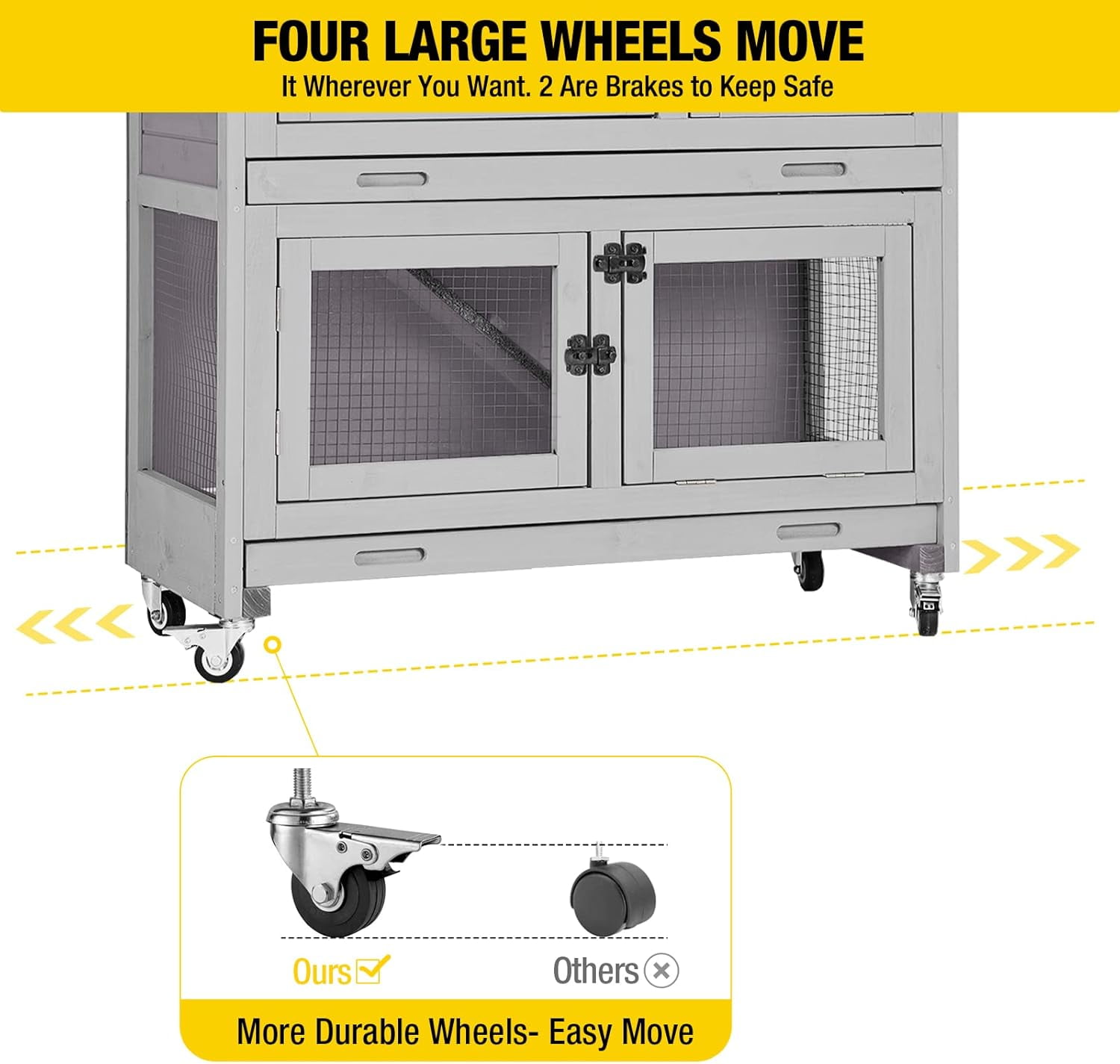 Aivituvin Rabbit Hutch Indoor Outdoor, 2-Story Rabbit Cage for Guinea Pigs with 2 Leakproof Trays & 4 Wheels