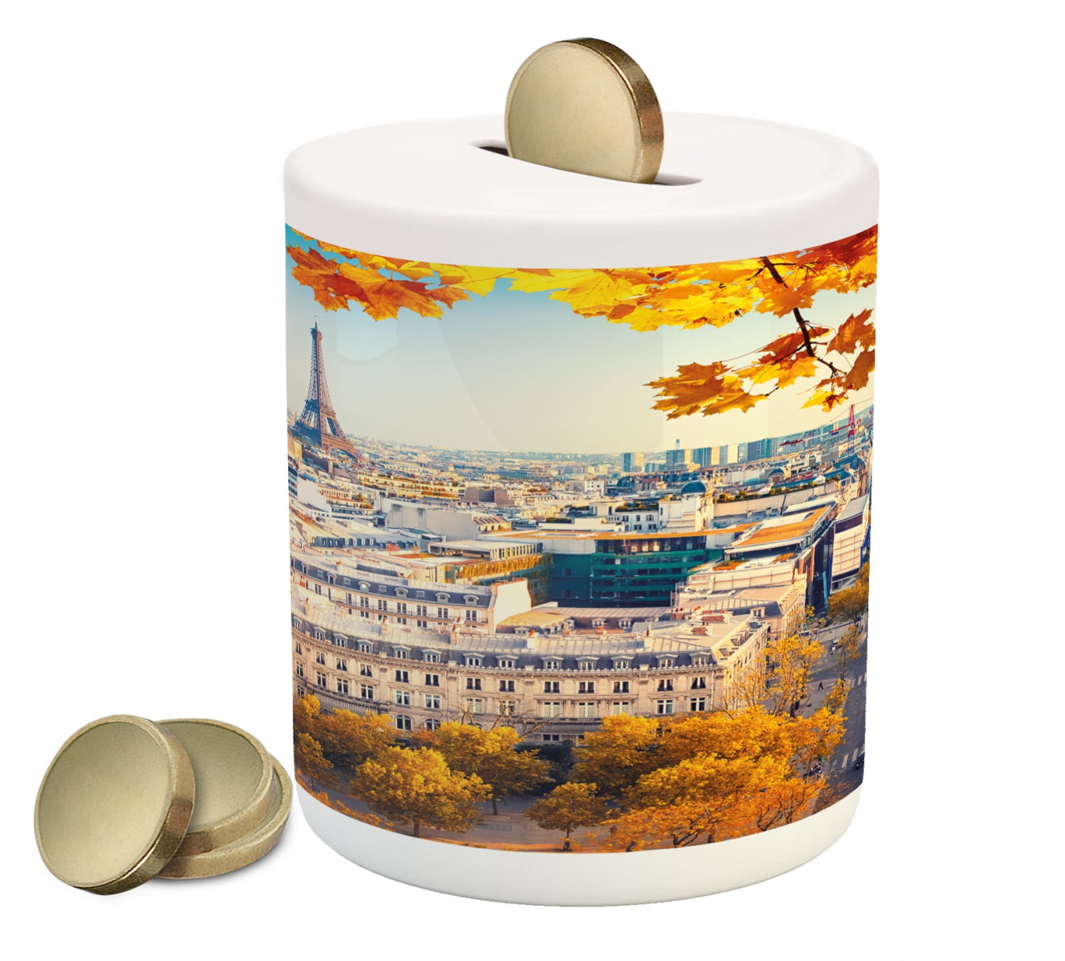 Fall Piggy Bank, Aerial View of Eiffel Tower at Sunset Paris France