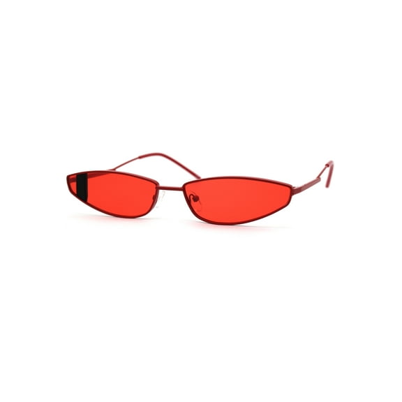 Womens Metal Narrow Rectangle Cat Eye Boyfriend Sunglasses Red Black Solid Red