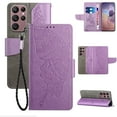thumbnail image 1 of Wallet Case for Samsung Galaxy S23 Ultra, Butterfly Embossed Pattern Luxury PU Leather Magnetic Flip Folio Cover with Card Slots Holder Kickstand Wrist Strap Soft Silicone Shockproof Case,Purple, 1 of 9
