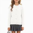 thumbnail image 2 of KPOPLK Girl's Cute Print Cardigan Sweaters Bow Button Down Sweater Crewneck Cardigan Long Sleeve Knitted Outerwear White Size 6-7 Years, 2 of 5