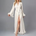 thumbnail image 2 of FRSASU Women's 2 Piece Satin Nightgown and Robe Silk Lace Pajamas Set Long V Neck Sleepwear for Ladies White, 2 of 3